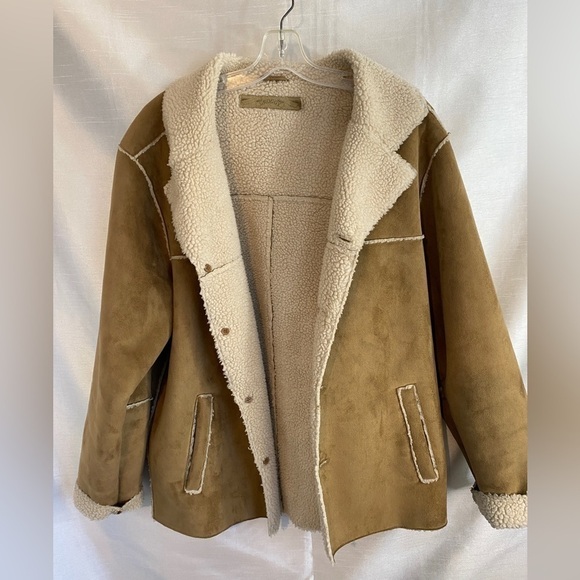 Vintage 1960s Groggy Vegan Beige Suede Jacket with Tan Sherpa Mens Sm - Picture 11 of 15